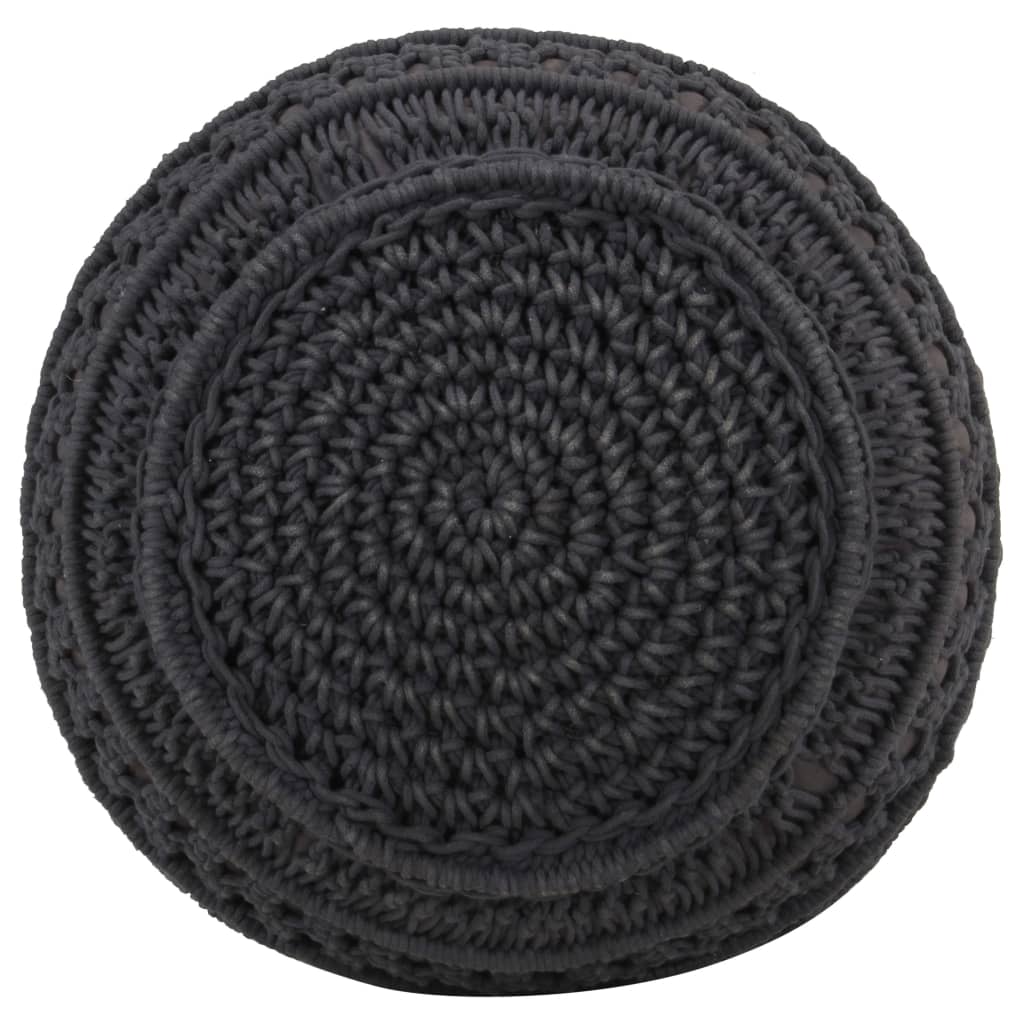 Pouf Lavorato a Mano MacramÃ© Antracite 45x30 cm in Cotone