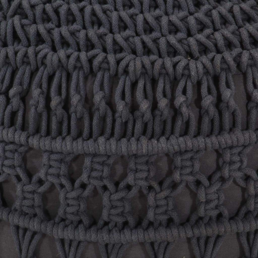 Pouf Lavorato a Mano MacramÃ© Antracite 45x30 cm in Cotone