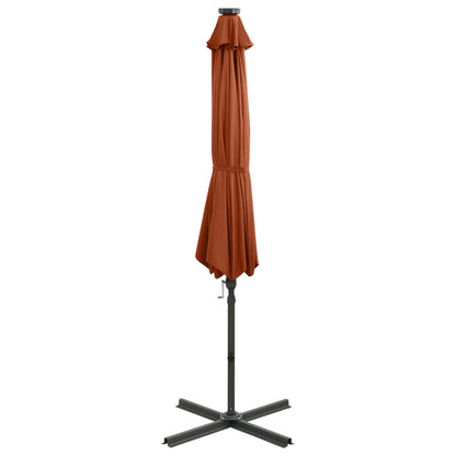 Ombrellone a Sbalzo con Palo e Luci a LED Terracotta 300 cm