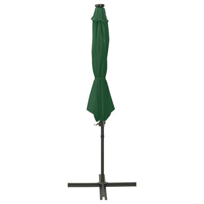 Ombrellone a Sbalzo con Palo e Luci a LED Verde 300 cm