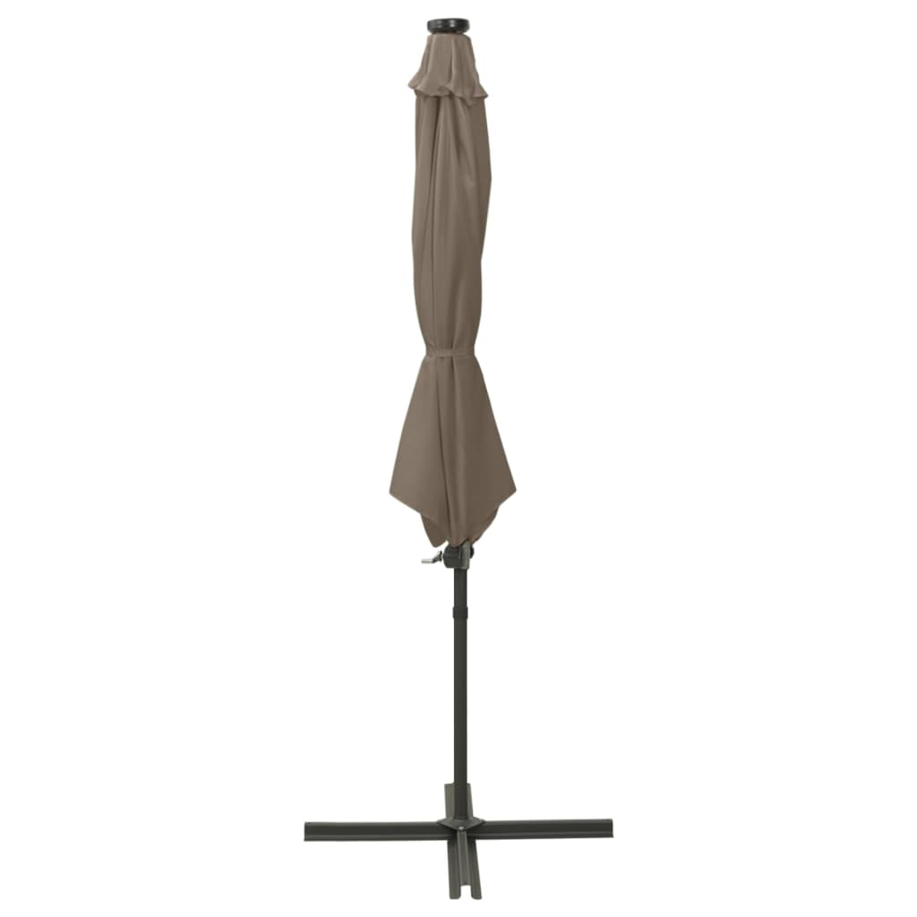 Ombrellone a Sbalzo con Palo e Luci a LED Tortora 300 cm