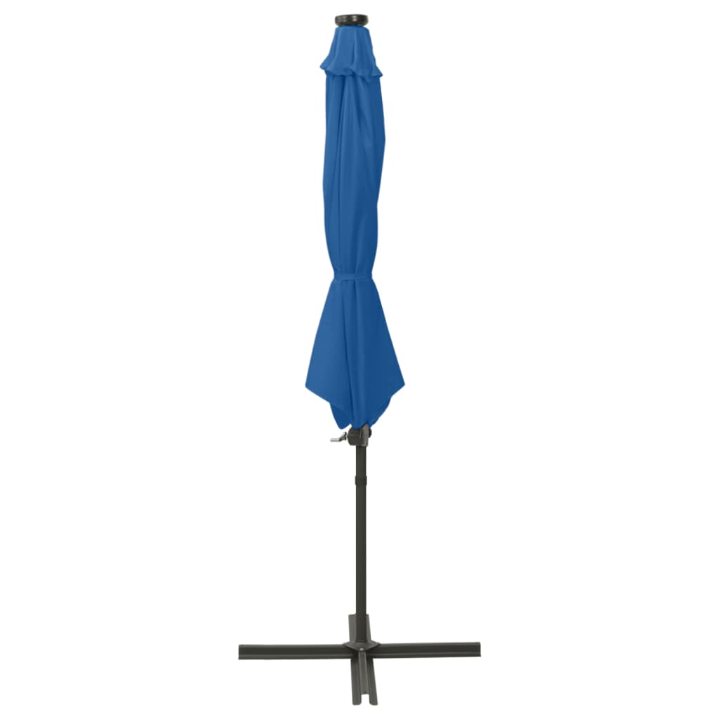 Ombrellone a Sbalzo con Palo e Luci a LED Azzurro 300 cm
