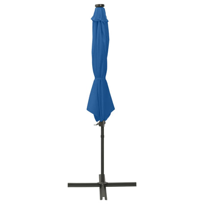 Ombrellone a Sbalzo con Palo e Luci a LED Azzurro 300 cm