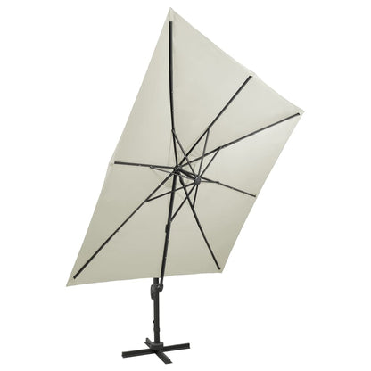 Ombrellone a Sbalzo con Palo e Luci a LED Sabbia 300 cm