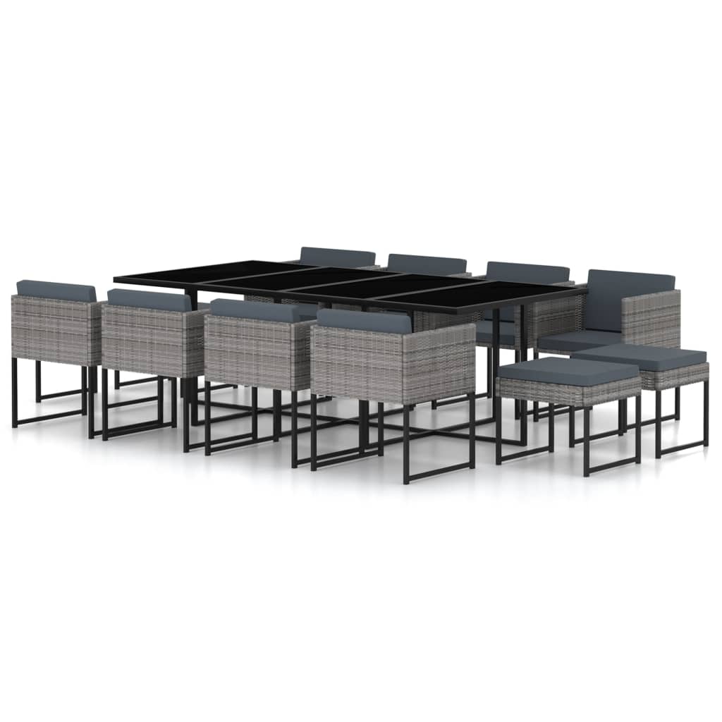 Set Pranzo da Giardino 13 pz con Cuscini in Polyrattan Grigio