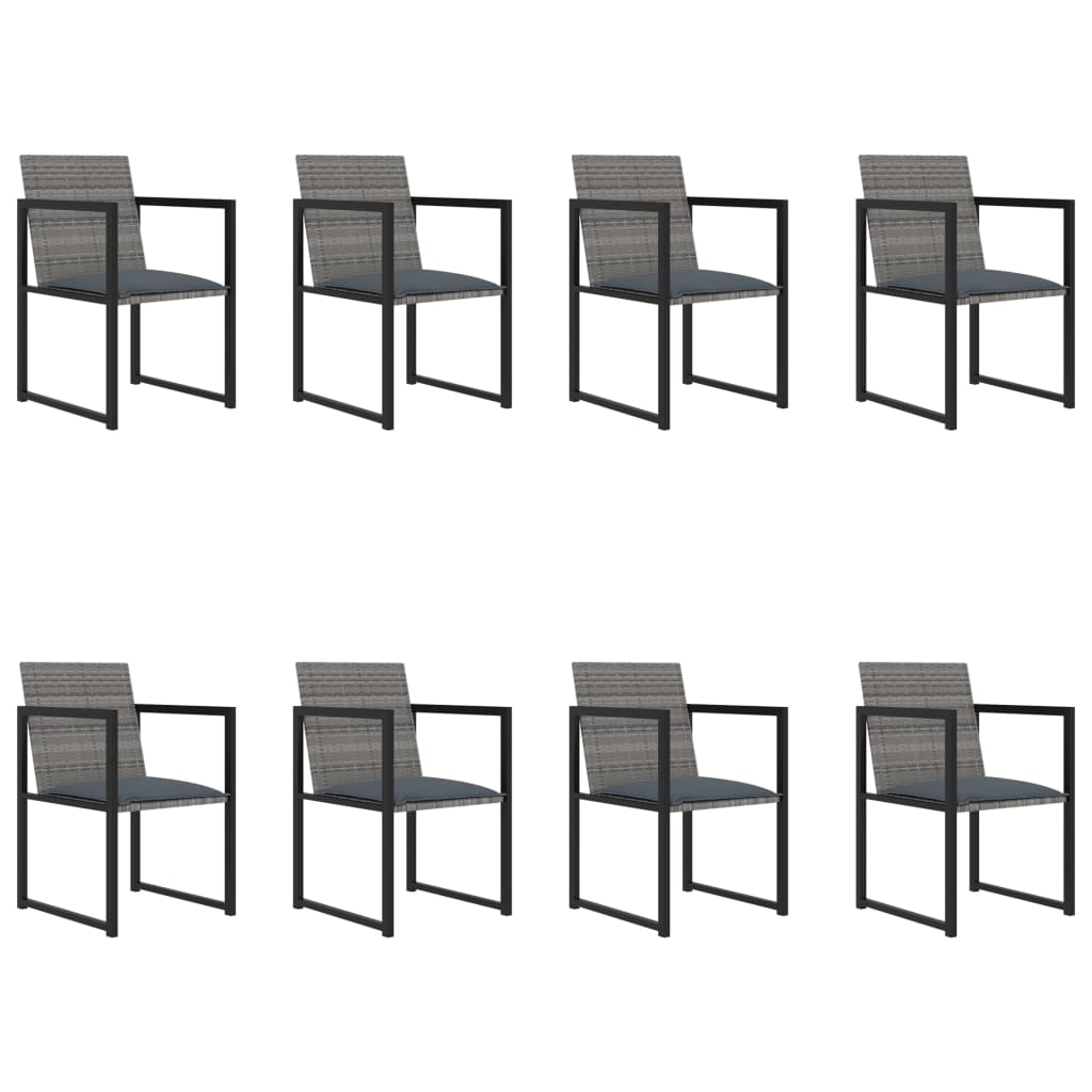 Set da Pranzo da Giardino 9 pz con Cuscini in Polyrattan Grigio