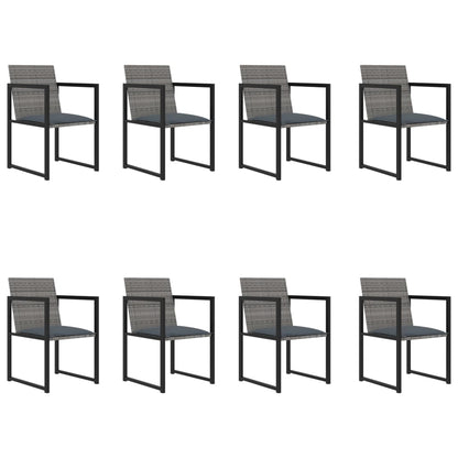 Set da Pranzo da Giardino 9 pz con Cuscini in Polyrattan Grigio
