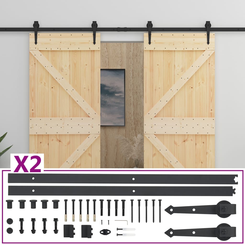 Porta Scorrevole con Set Hardware 80x210 cm in Legno di Pino