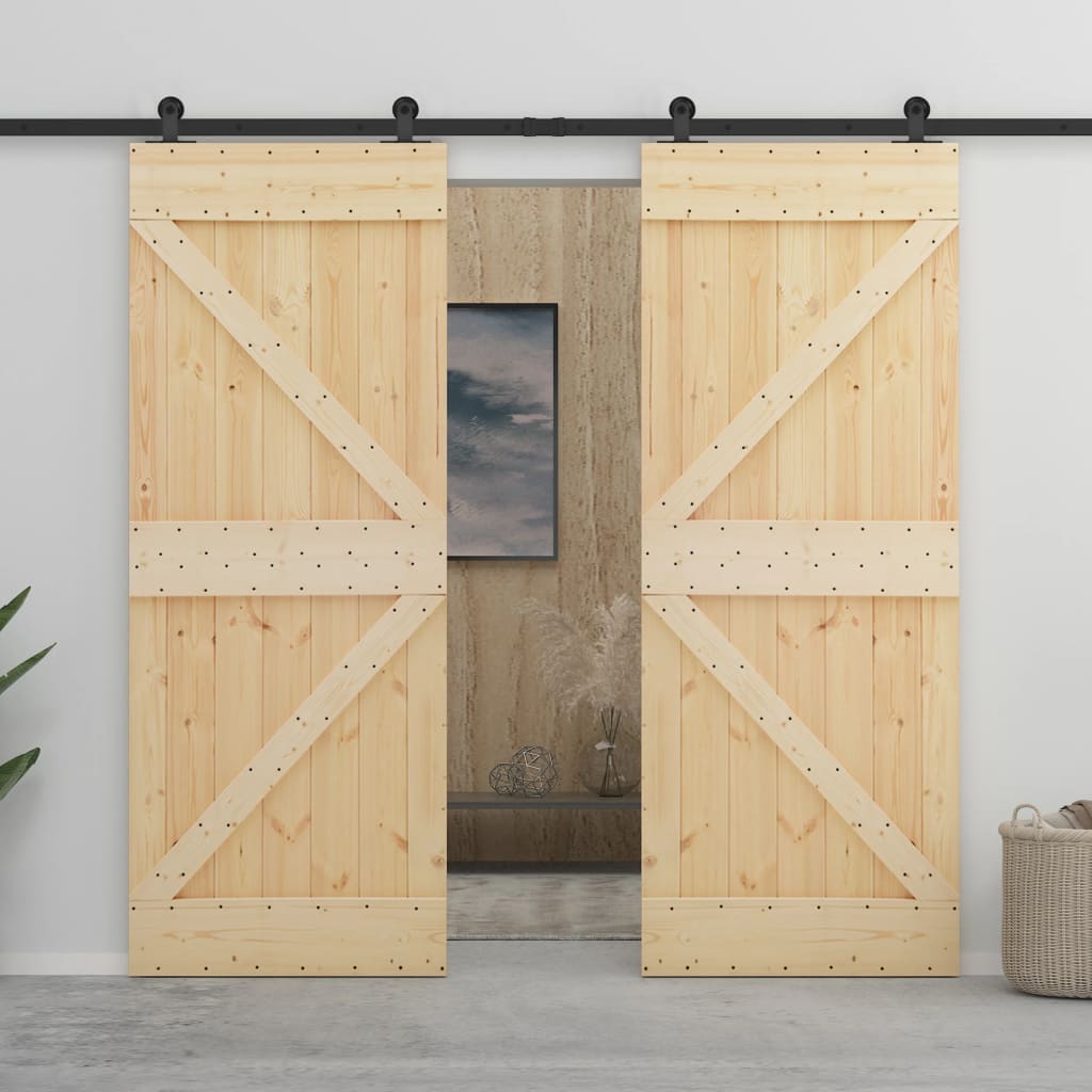 Porta Scorrevole con Set Hardware 80x210 cm in Legno di Pino