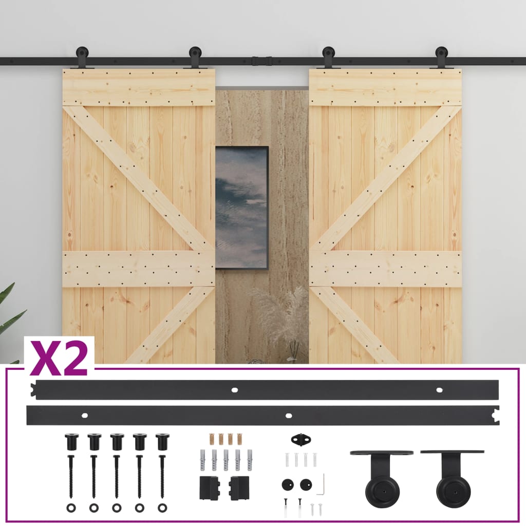 Porta Scorrevole con Set Hardware 100x210 cm in Legno di Pino