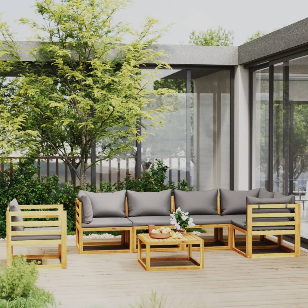 Set Divani da Giardino 7 pz con Cuscini in Massello di Acacia