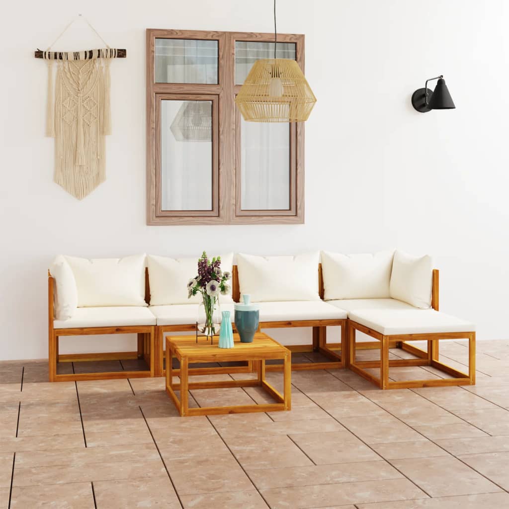 Set Divani da Giardino 6 pz con Cuscini Crema Massello Acacia