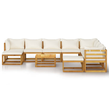 Set Divani da Giardino 11 pz con Cuscini Crema in Legno Acacia