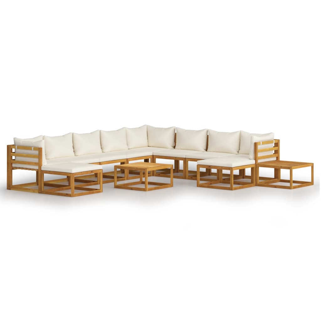 Set Divani da Giardino 12 pz con Cuscini Crema in Legno Acacia
