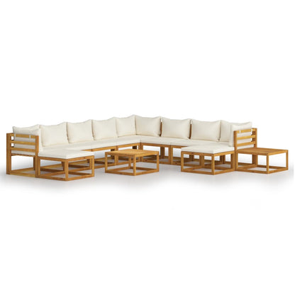 Set Divani da Giardino 12 pz con Cuscini Crema in Legno Acacia