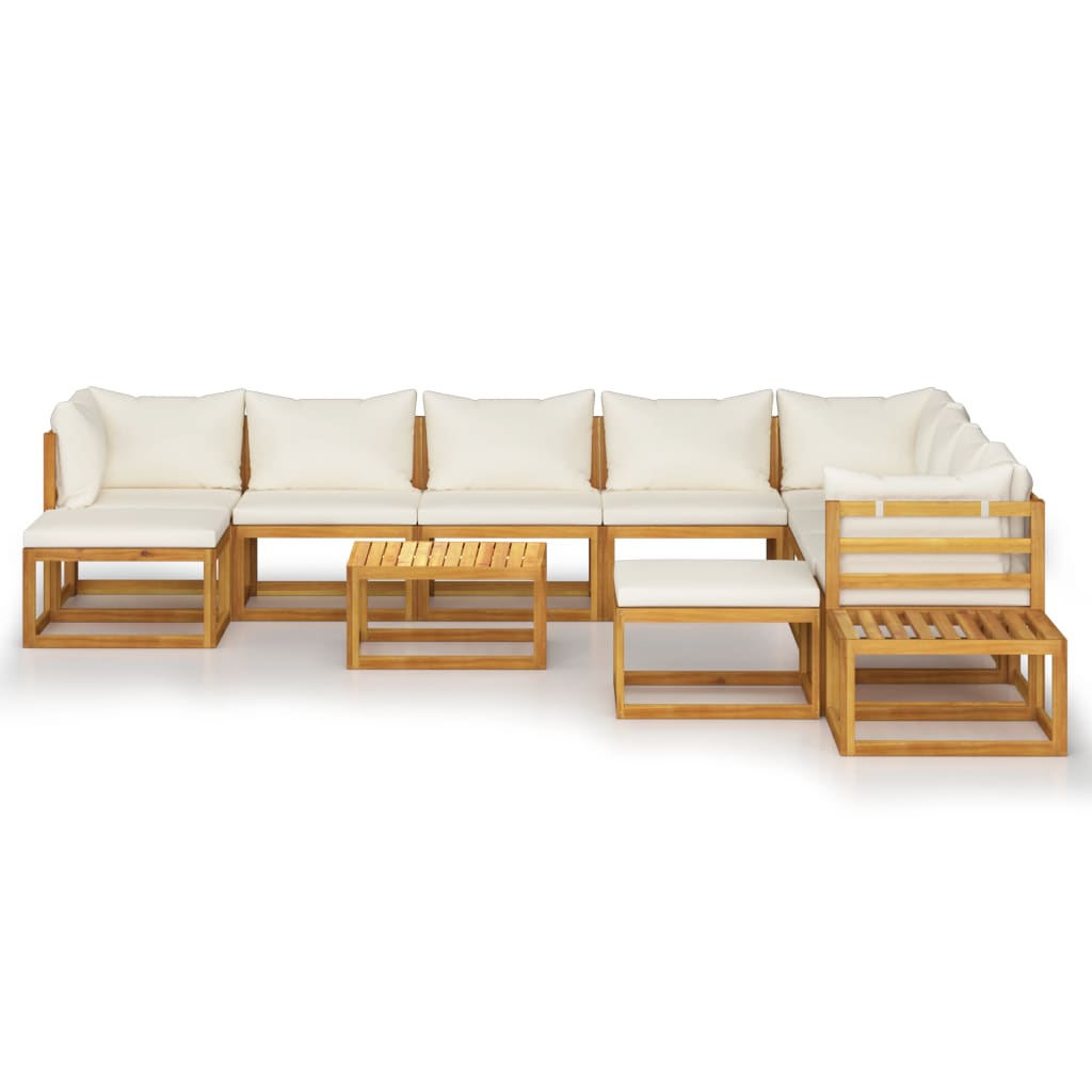 Set Divani da Giardino 12 pz con Cuscini Crema in Legno Acacia
