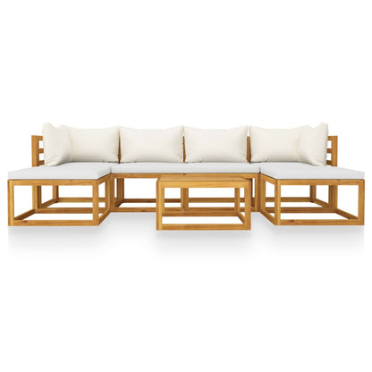 Set Divani da Giardino 7 pz con Cuscini Crema in Legno Acacia