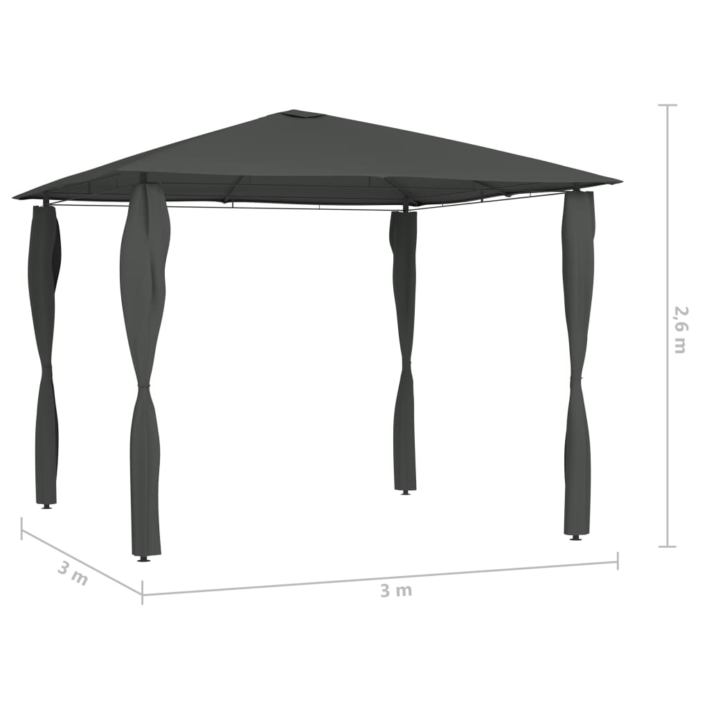 Gazebo con Montanti Rivestiti 3x3x2,6 m Antracite 160 g/mÃ‚Â²