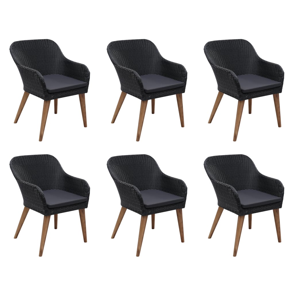 Set da Pranzo da Giardino 7 pz con Cuscini in Polyrattan Nero