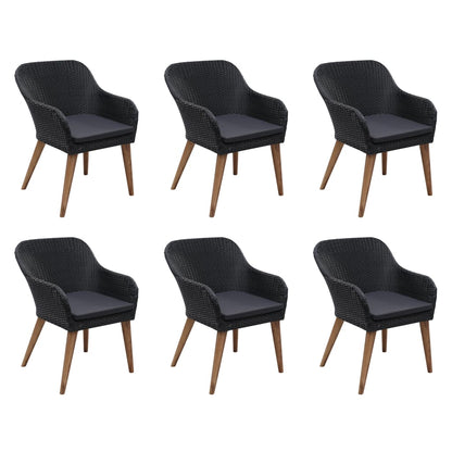 Set da Pranzo da Giardino 7 pz con Cuscini in Polyrattan Nero