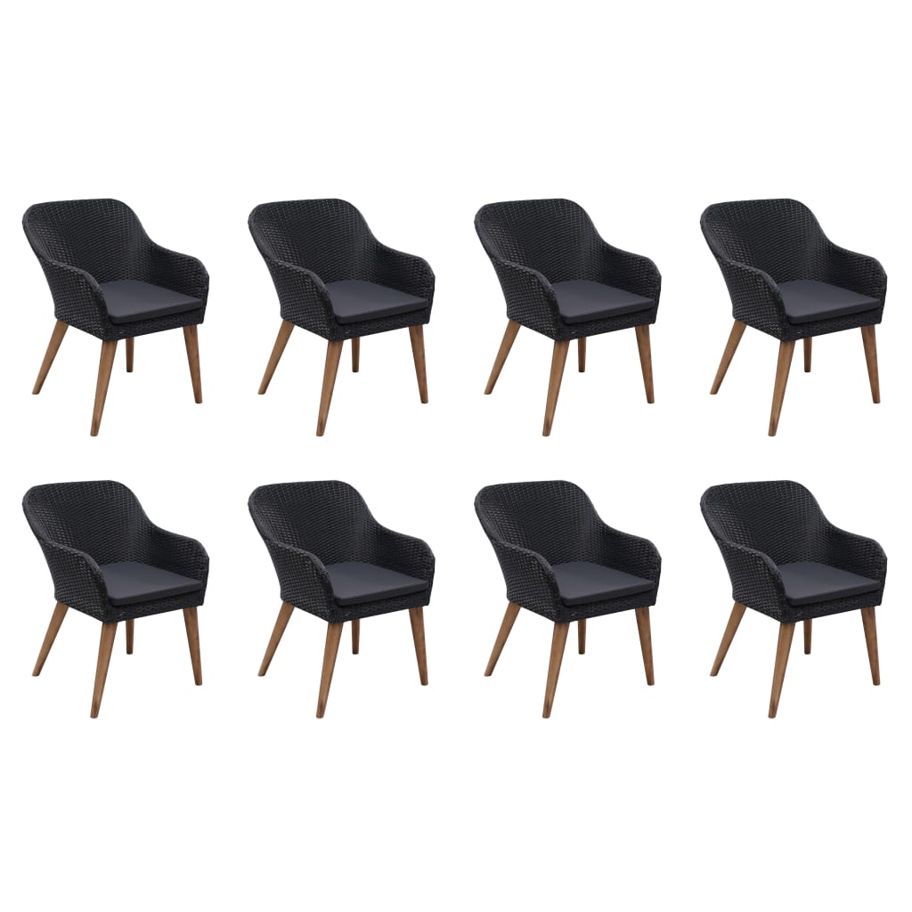 Set da Pranzo da Giardino 9 pz con Cuscini in Polyrattan Nero