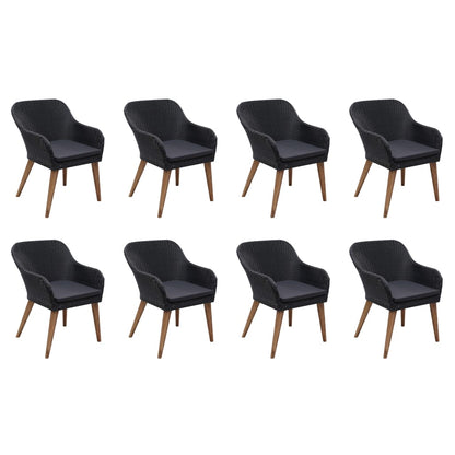 Set da Pranzo da Giardino 9 pz con Cuscini in Polyrattan Nero