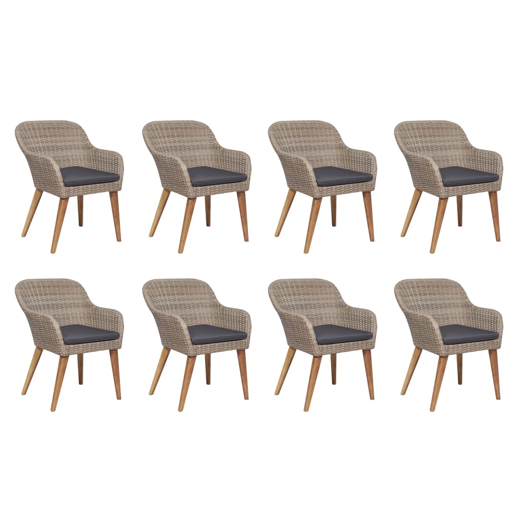 Set da Pranzo da Giardino 9 pz con Cuscini in Polyrattan