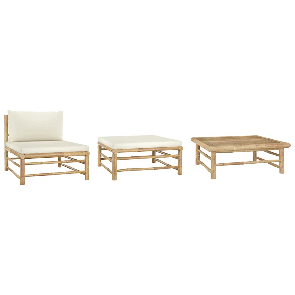 Set Divani da Giardino 3 pz con Cuscini Bianco Crema in BambÃƒÂ¹