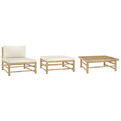 Set Divani da Giardino 3 pz con Cuscini Bianco Crema in BambÃƒÂ¹