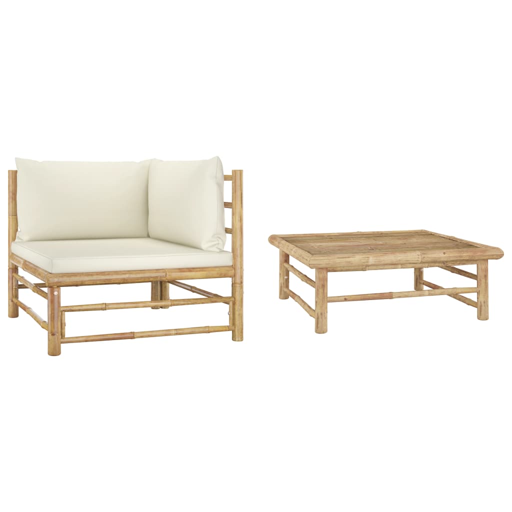 Set Divani da Giardino 2 pz con Cuscini Bianco Crema in BambÃ¹