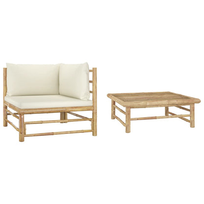 Set Divani da Giardino 2 pz con Cuscini Bianco Crema in BambÃ¹