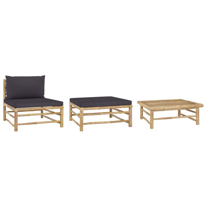 Set Divani da Giardino 3 pz con Cuscini Grigio Scuro in BambÃƒÂ¹