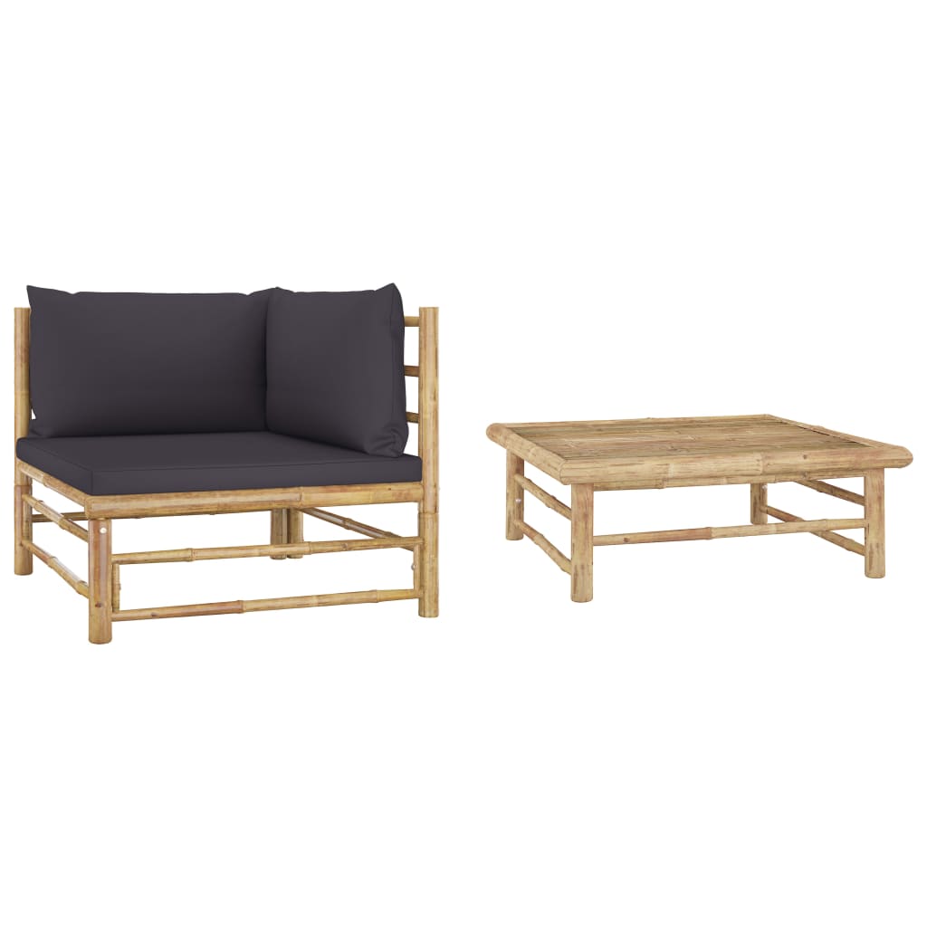 Set Divani da Giardino 2 pz con Cuscini Grigio Scuro in BambÃ¹