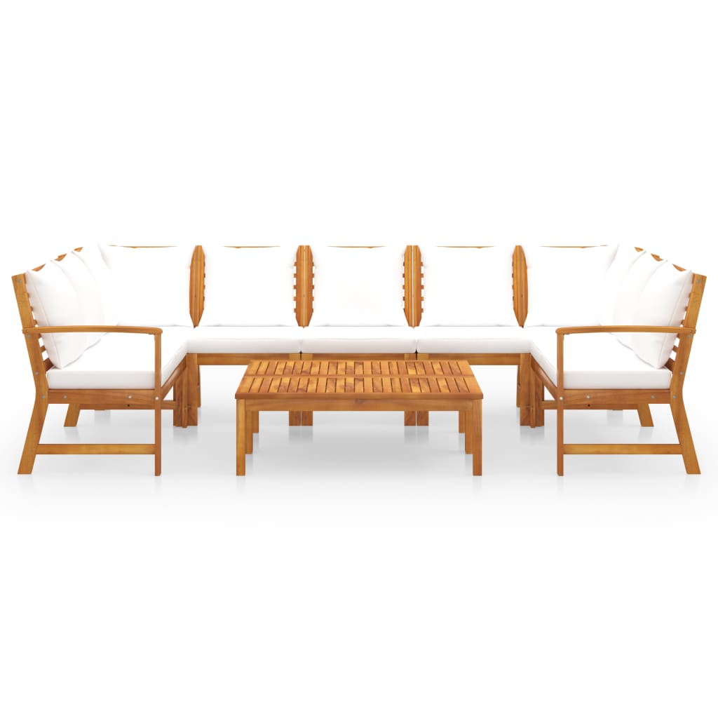 Set Divani da Giardino 9 pz con Cuscini Crema in Legno Acacia