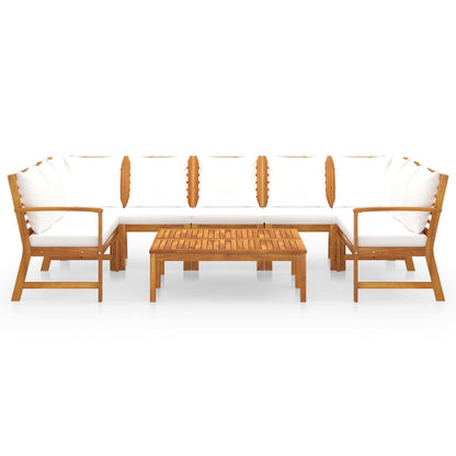 Set Divani da Giardino 9 pz con Cuscini Crema in Legno Acacia