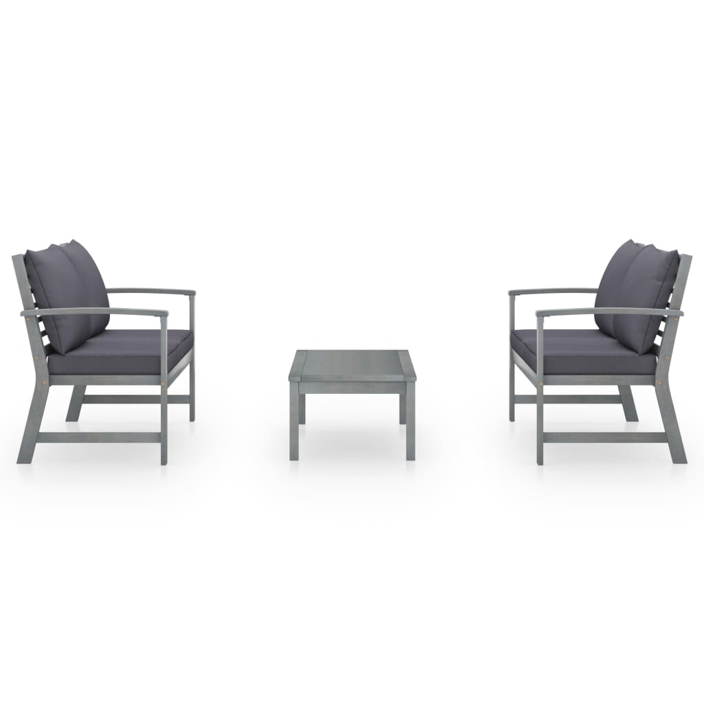 Set Divani da Giardino 3 pz con Cuscini in Legno Acacia Grigio