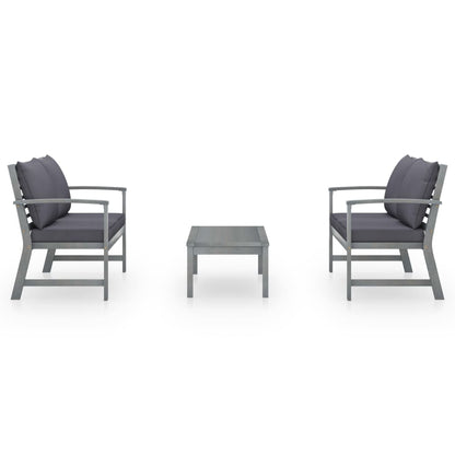 Set Divani da Giardino 3 pz con Cuscini in Legno Acacia Grigio