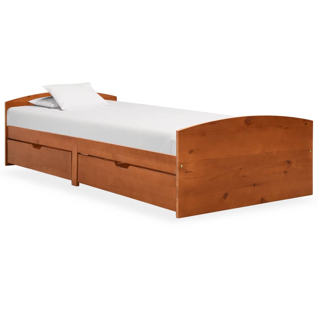 Giroletto con 2 Cassetti Marrone Ambra Legno di Pino 90x200 cm