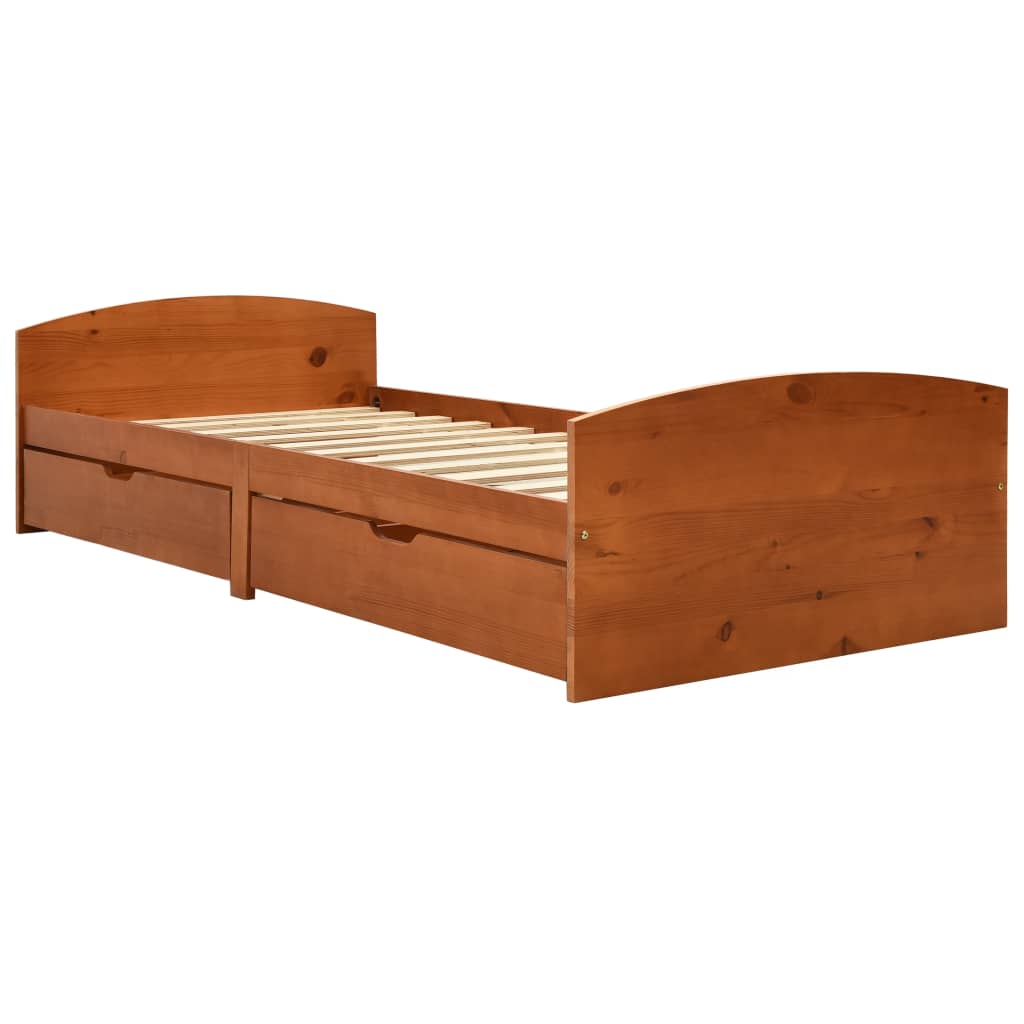 Giroletto con 2 Cassetti Marrone Ambra Legno di Pino 90x200 cm