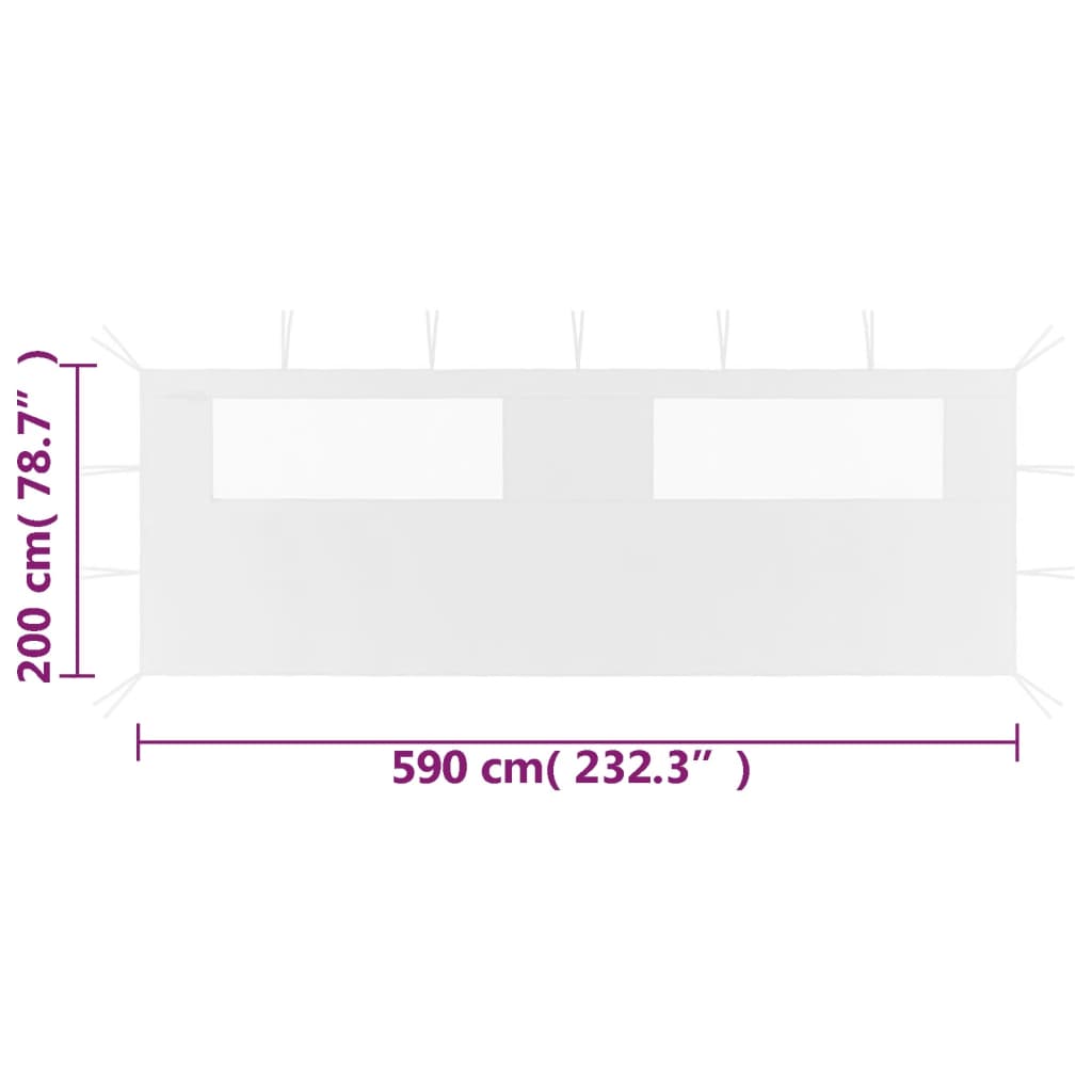 Parete per Gazebo con Finestre 6x2 m Bianca
