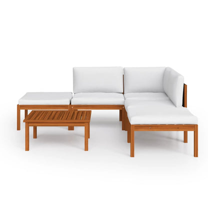 Set da giardino 6 pezzi con cuscini in legno crema, acacia e corda
