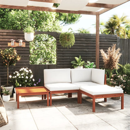Set da giardino 4 pezzi con cuscini in legno crema, acacia e corda