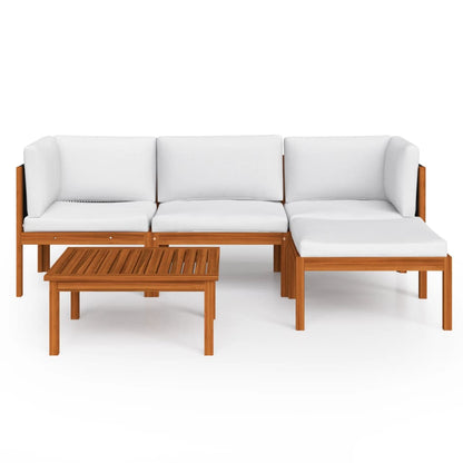 Set da giardino 5 pezzi con cuscini in legno crema, acacia e corda