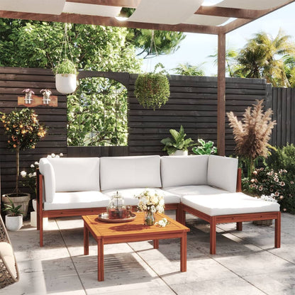 Set da giardino 5 pezzi con cuscini in legno crema, acacia e corda
