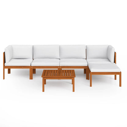 Set da giardino 6 pezzi con cuscini in legno crema, acacia e corda