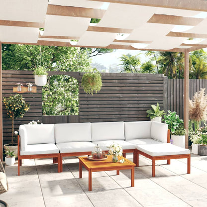 Set da giardino 6 pezzi con cuscini in legno crema, acacia e corda