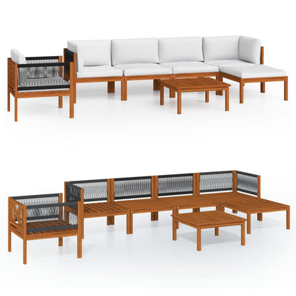Set da Giardino 7 pz con Cuscini in Legno Crema, Acacia e Corda