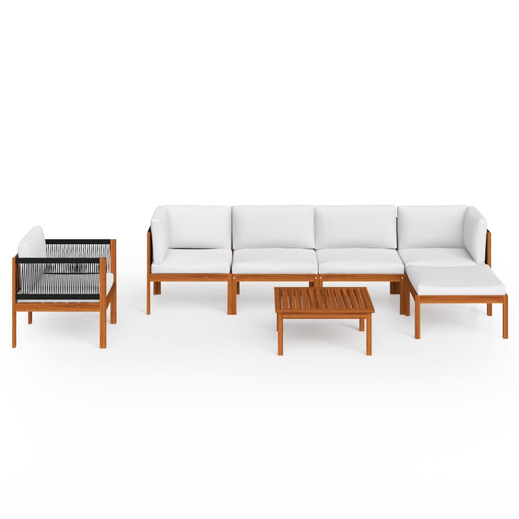 Set da Giardino 7 pz con Cuscini in Legno Crema, Acacia e Corda