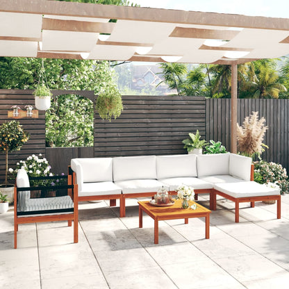 Set da Giardino 7 pz con Cuscini in Legno Crema, Acacia e Corda