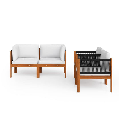 Set da giardino 5 pezzi con cuscini in legno crema, acacia e corda